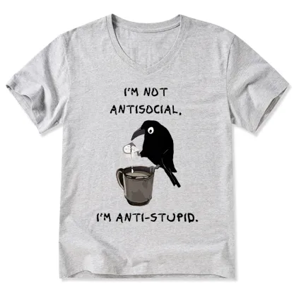 Tokyo-Tiger Cool Crow Sips Calm Coffee Alone V-Neck Classic T-Shirt