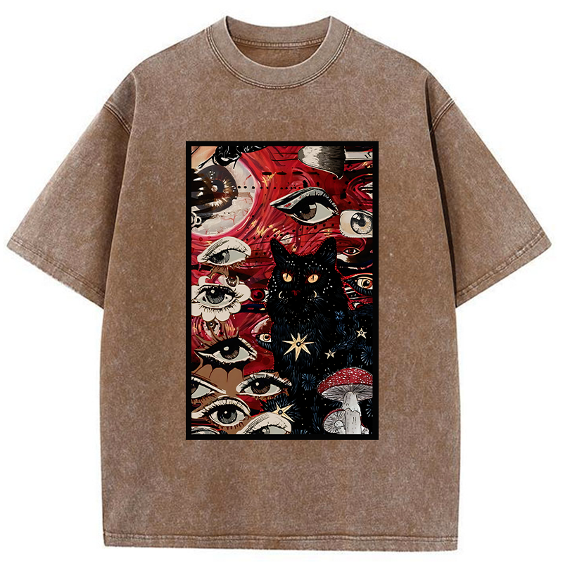 Tokyo-Tiger Psychedelic Black Cat Washed T-Shirt
