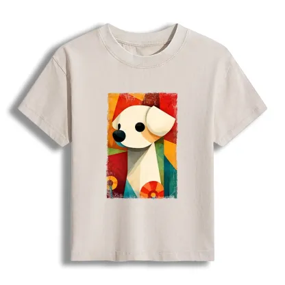 Tokyo-Tiger Retro Abstract Color Block Puppy Art Women's Washed T-shirt