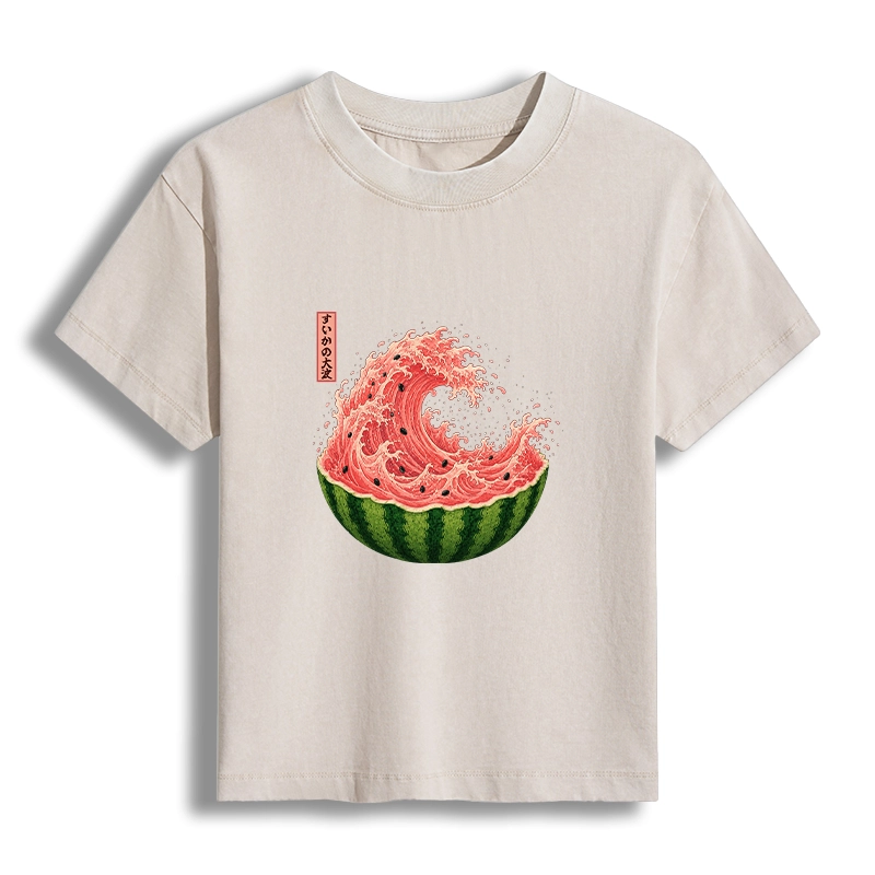 Tokyo-Tiger Watermelon Wave Summer Ukiyo Art Women's Washed T-shirt