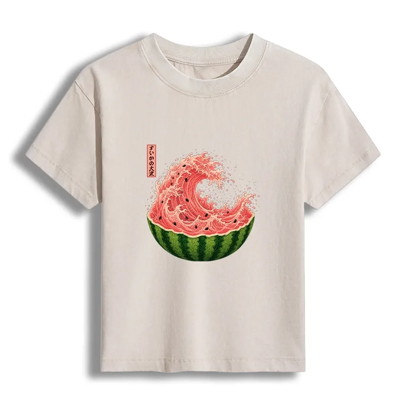 Tokyo-Tiger Watermelon Wave Summer Ukiyo Art Women's Washed T-shirt