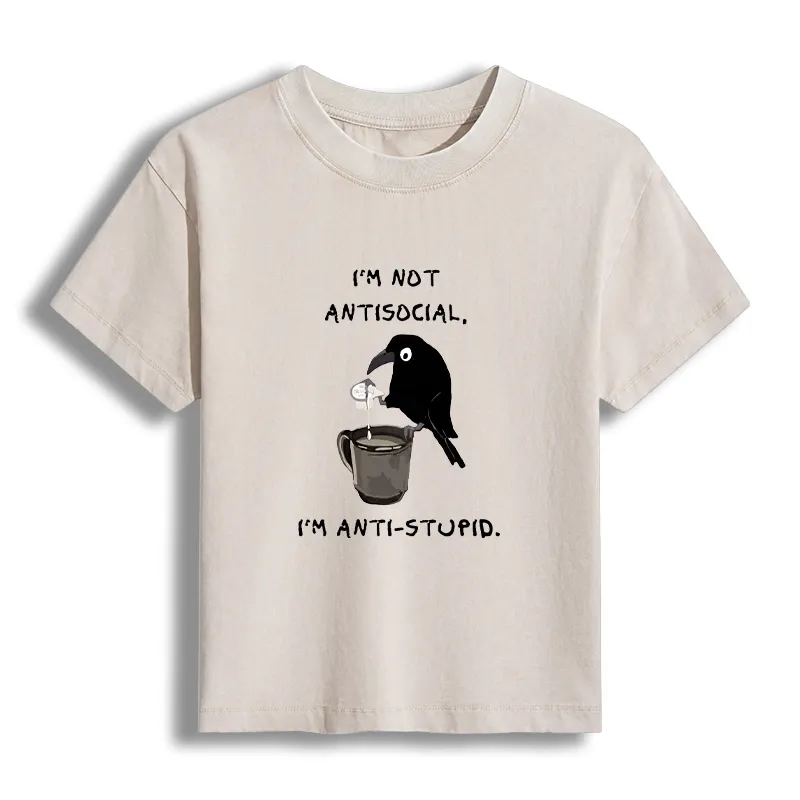 Tokyo-Tiger Cool Crow Sips Calm Coffee Alone Women's Washed T-shirt