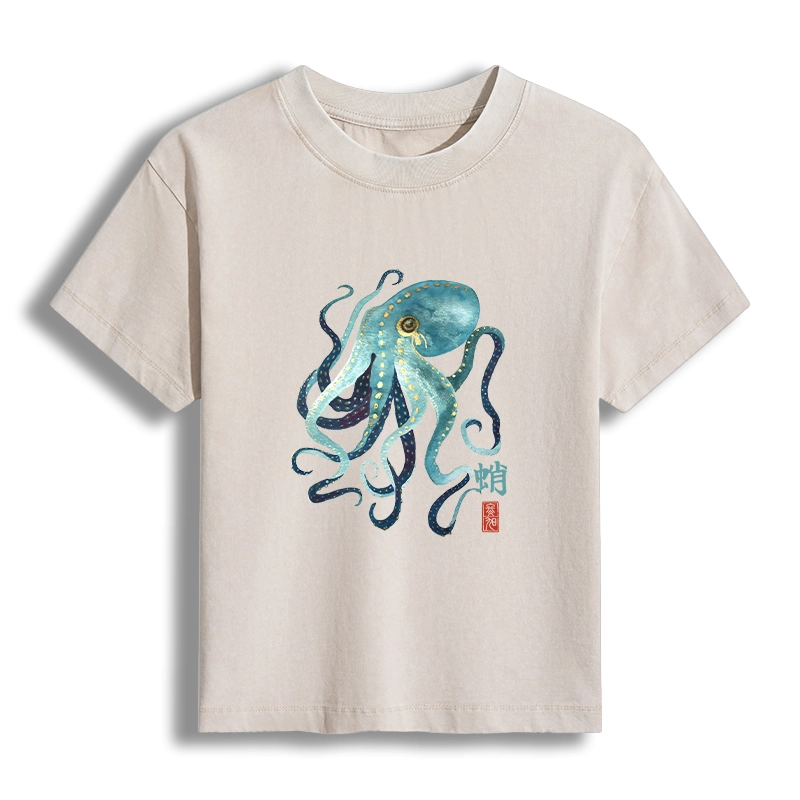 Tokyo-Tiger Soft Watercolor Octopus Japanese Art Women's Washed T-shirt