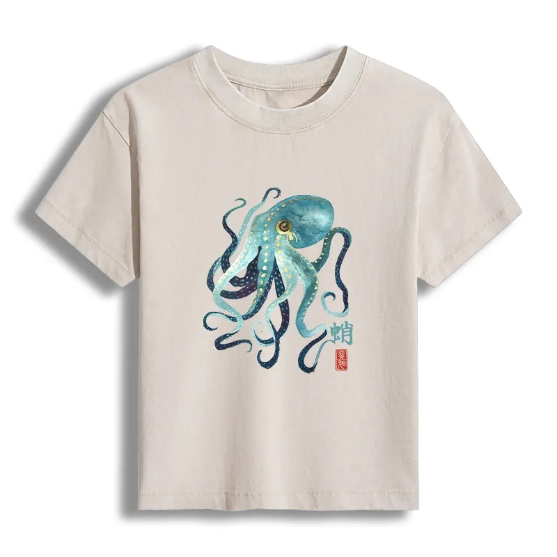 Tokyo-Tiger Soft Watercolor Octopus Japanese Art Women's Washed T-shirt