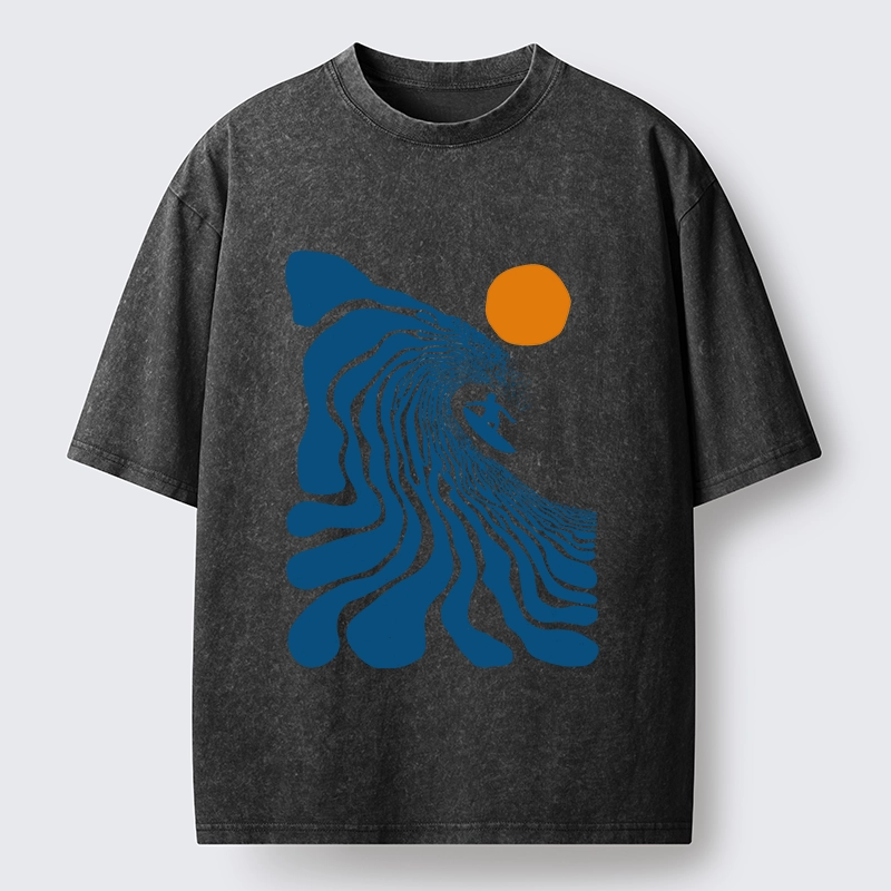 Tokyo-Tiger Retro Wave Surfer Guy Washed T-Shirt