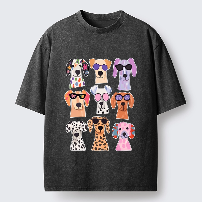Tokyo-Tiger Colorful Dog Squad Meme Washed T-Shirt