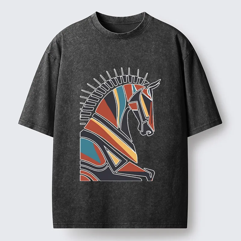 Tokyo-Tiger Geometric Color Horse Washed T-Shirt