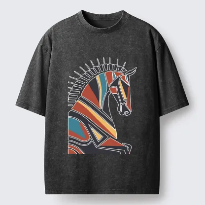 Tokyo-Tiger Geometric Color Horse Washed T-Shirt