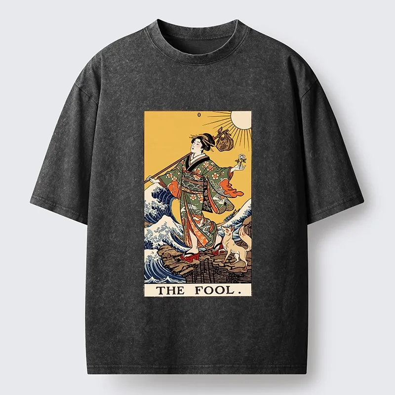 Tokyo-Tiger Ukiyo E Fool Tarot Washed T-Shirt