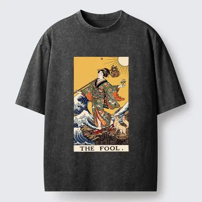 Tokyo-Tiger Ukiyo E Fool Tarot Washed T-Shirt