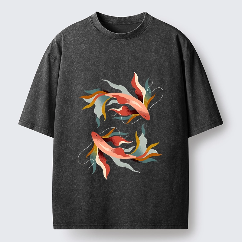 Tokyo-Tiger Twin Color Koi Fish Washed T-Shirt