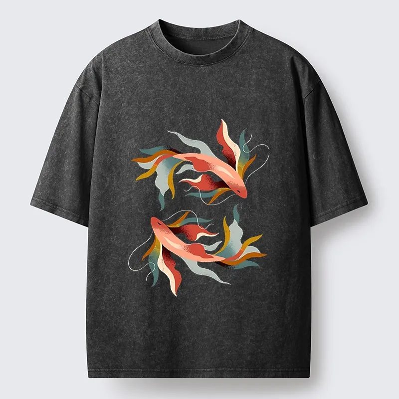 Tokyo-Tiger Twin Color Koi Fish Washed T-Shirt