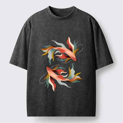 Tokyo-Tiger Twin Color Koi Fish Washed T-Shirt