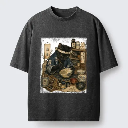 Tokyo-Tiger One Time Meeting Cat Art Washed T-Shirt