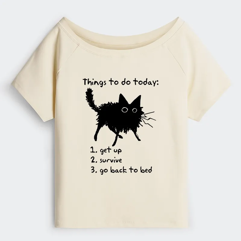 Tokyo-Tiger Lazy Cat Survive Day Funny Meme Off Shoulder T-Shirt