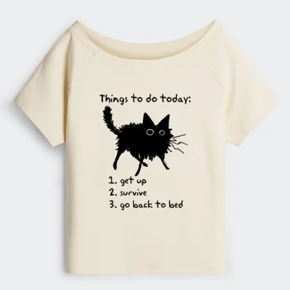 Tokyo-Tiger Lazy Cat Survive Day Funny Meme Off Shoulder T-Shirt