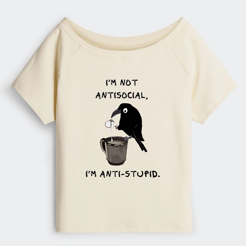 Tokyo-Tiger Cool Crow Sips Calm Coffee Alone Off Shoulder T-Shirt