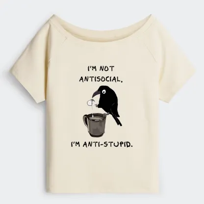 Tokyo-Tiger Cool Crow Sips Calm Coffee Alone Off Shoulder T-Shirt