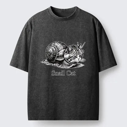Tokyo-Tiger Weird Snail Cat Meme Washed T-Shirt