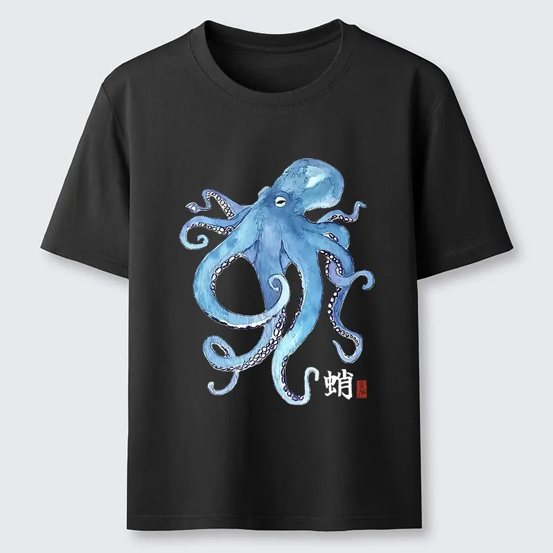 Tokyo-Tiger Watercolor Blue Octopus Classic T-Shirt Sale