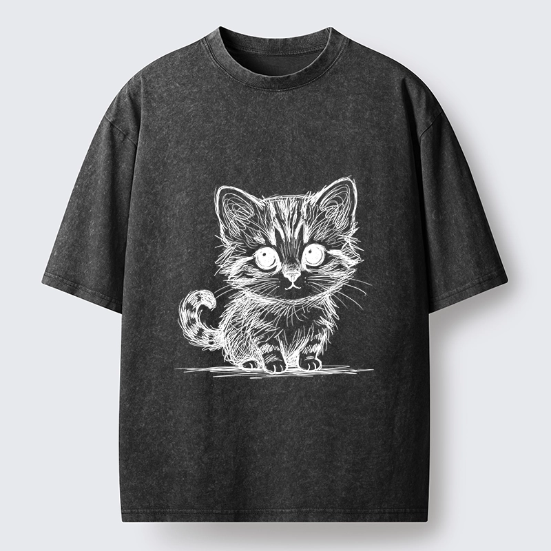 Tokyo-Tiger Black Ink Baby Cat Washed T-Shirt
