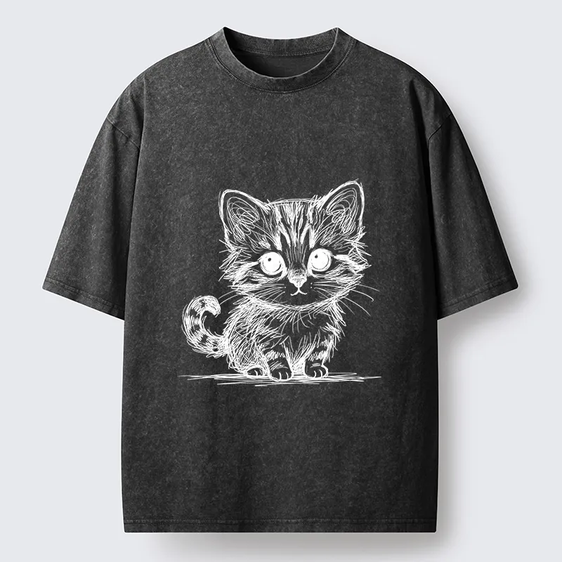 Tokyo-Tiger Black Ink Baby Cat Washed T-Shirt