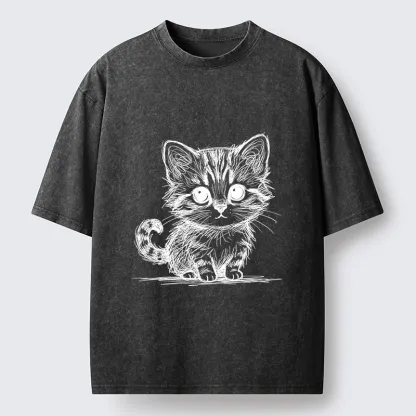 Tokyo-Tiger Black Ink Baby Cat Washed T-Shirt
