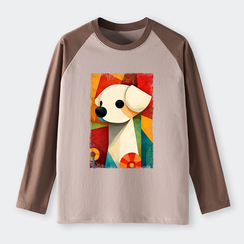Tokyo-Tiger Retro Abstract Color Block Puppy Art Raglan Long Sleeve T-shirt
