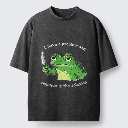 Tokyo-Tiger Funny Meme Knife Frog Washed T-Shirt