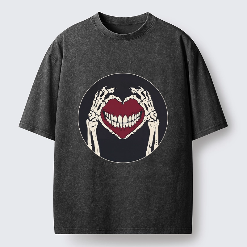 Tokyo-Tiger Skull Hand Love Sign Washed T-Shirt