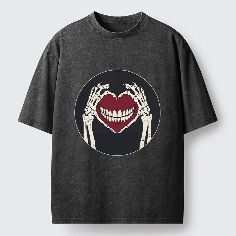 Tokyo-Tiger Skull Hand Love Sign Washed T-Shirt
