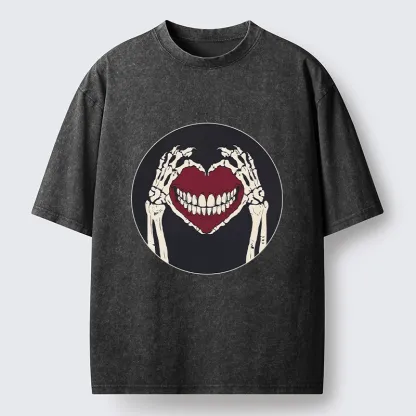 Tokyo-Tiger Skull Hand Love Sign Washed T-Shirt
