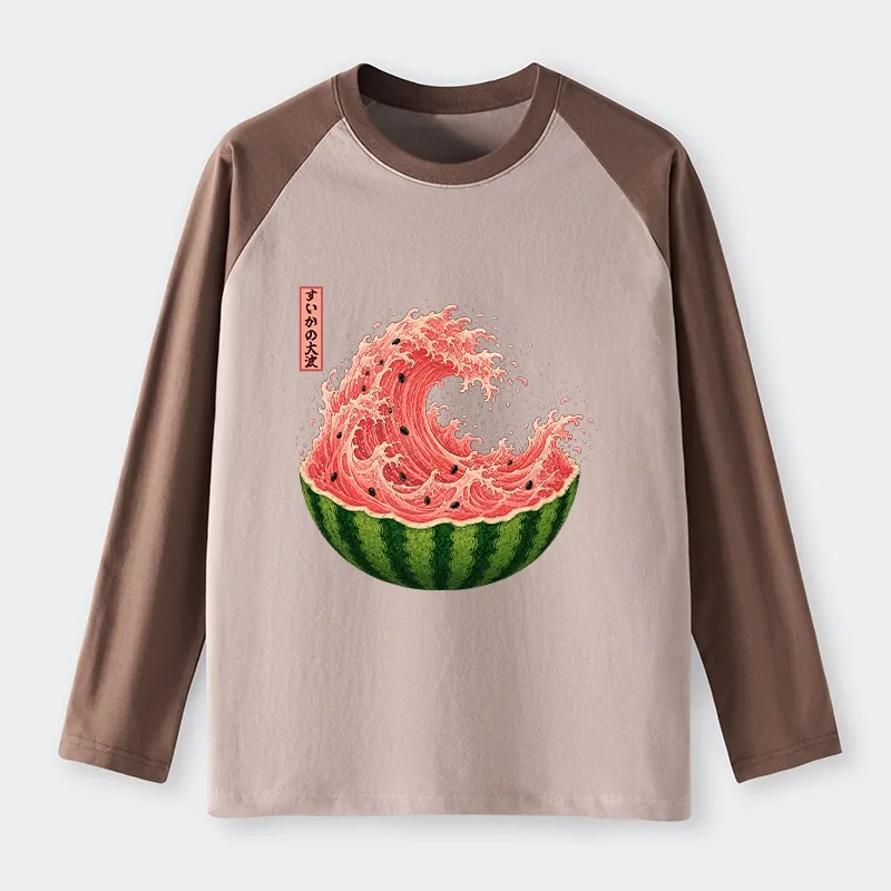 Tokyo-Tiger Watermelon Wave Summer Ukiyo Art Raglan Long Sleeve T-shirt
