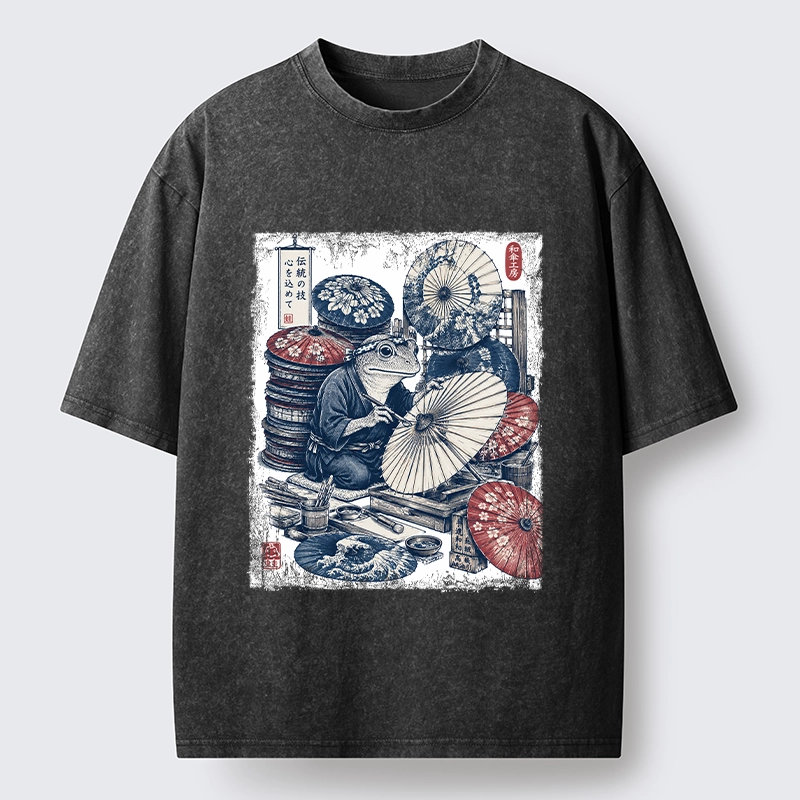 Tokyo-Tiger Umbrella Maker Frog Washed T-Shirt