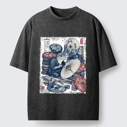 Tokyo-Tiger Umbrella Maker Frog Washed T-Shirt