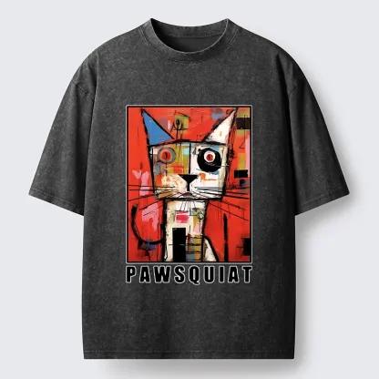 Tokyo-Tiger Abstract Picasso Cat Art Washed T-Shirt