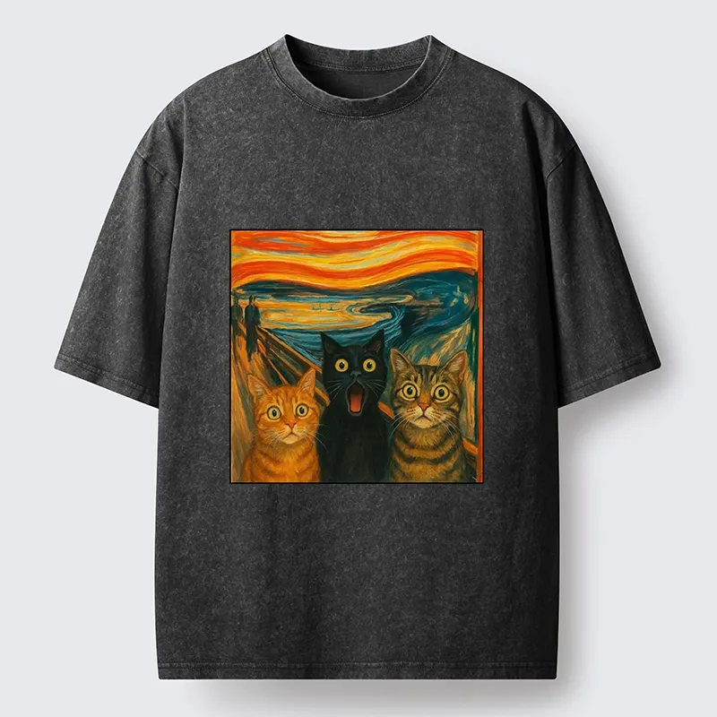 Tokyo-Tiger Funny Meme Scream Cats Washed T-Shirt