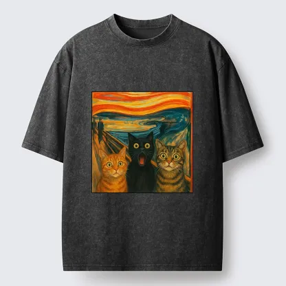 Tokyo-Tiger Funny Meme Scream Cats Washed T-Shirt