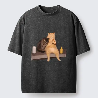 Tokyo-Tiger Hot Dog Snack Cats Washed T-Shirt