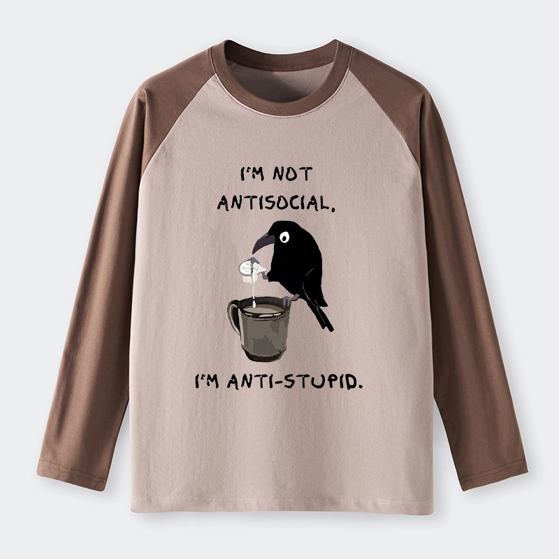 Tokyo-Tiger Cool Crow Sips Calm Coffee Alone Raglan Long Sleeve T-shirt
