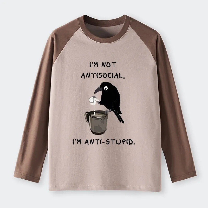 Tokyo-Tiger Cool Crow Sips Calm Coffee Alone Raglan Long Sleeve T-shirt