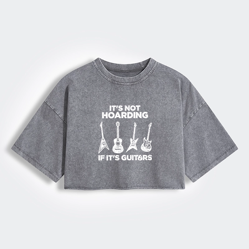 Tokyo-Tiger Music Lover Guitar Hoarding Joke Women's Washed Crop T-Shirt