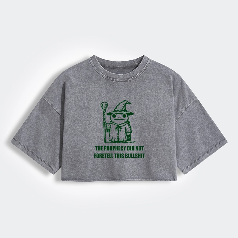 Tokyo-Tiger Funny Meme Wizard Frog Weird Prophecy Women's Washed Crop T-Shirt