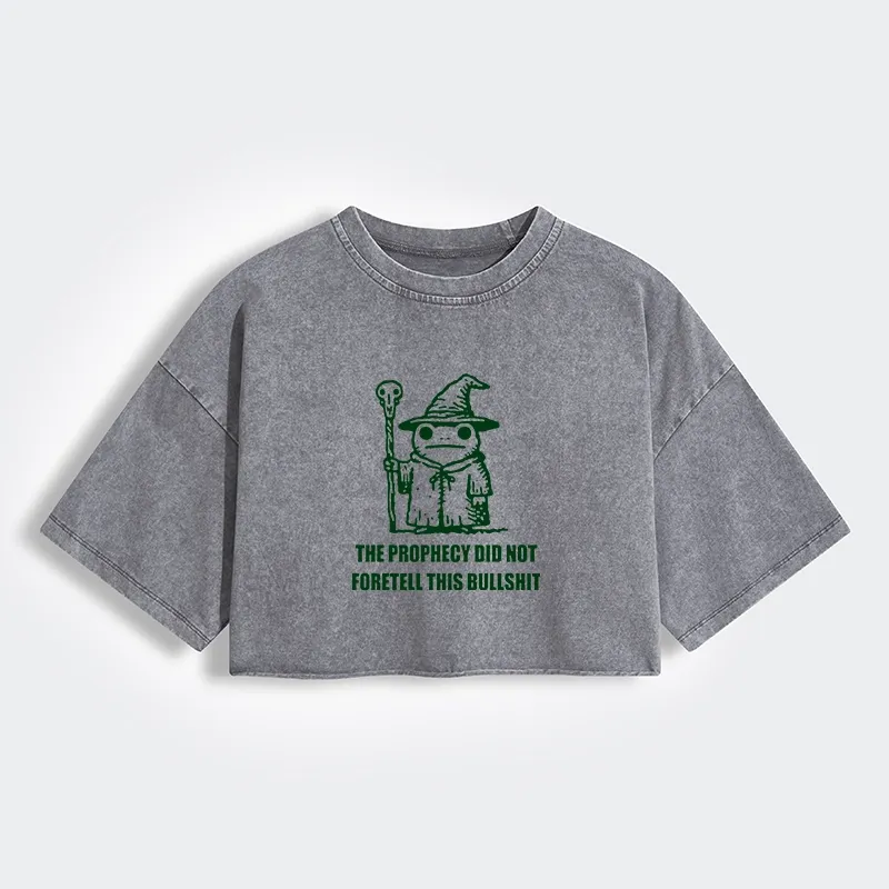 Tokyo-Tiger Funny Meme Wizard Frog Weird Prophecy Women's Washed Crop T-Shirt