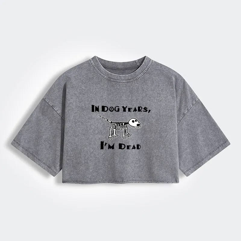 Tokyo-Tiger Funny Meme Old Dog Dead In Dog Years Vibe Women's Washed Crop T-Shirt