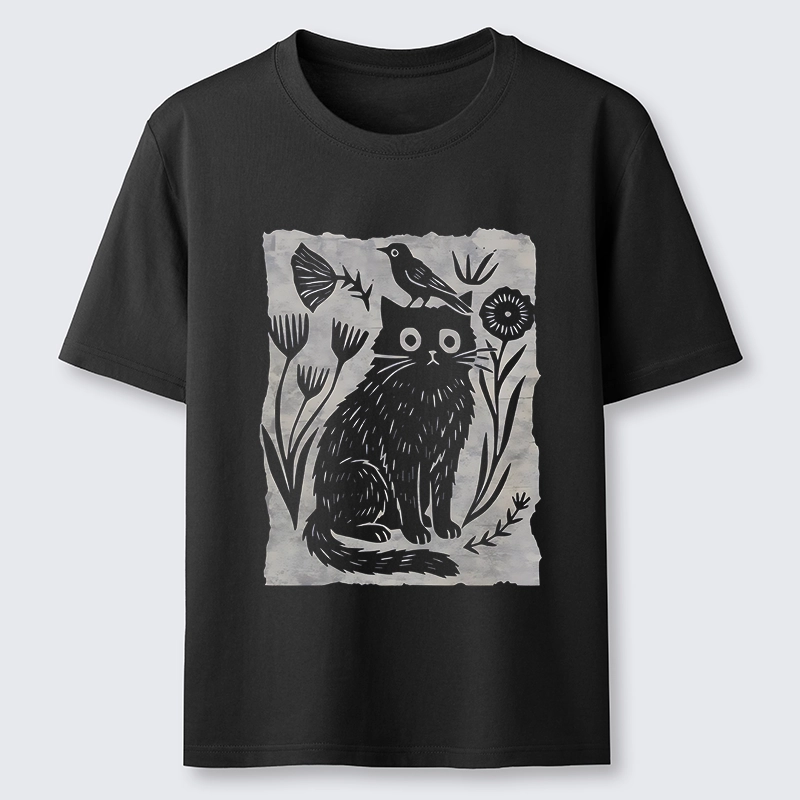Tokyo-Tiger Folk Paper Cut Cat Bird Floral Art Classic T-Shirt