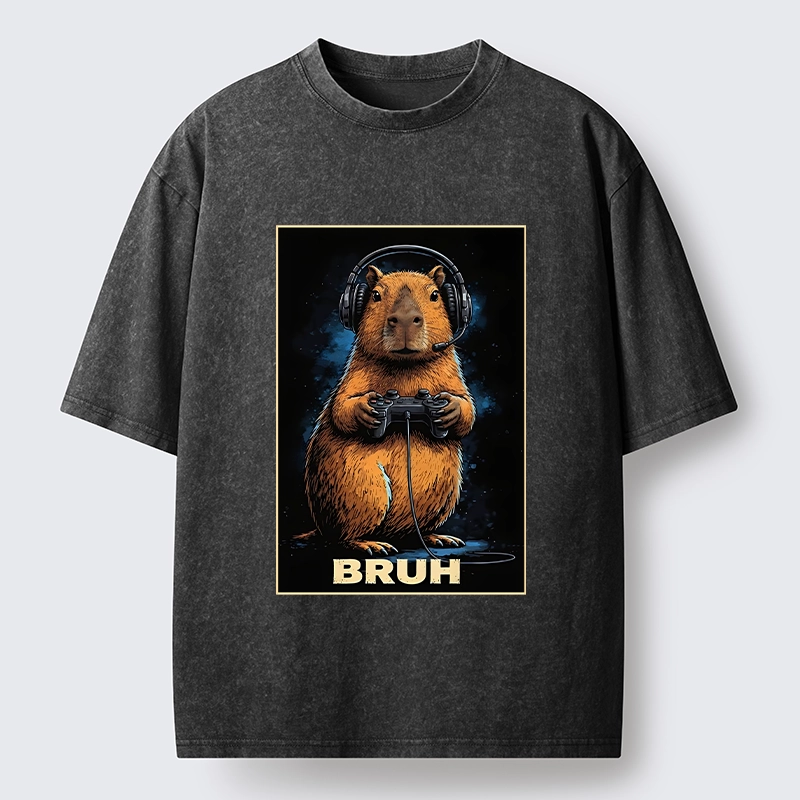 Tokyo-Tiger Gamer Capybara Meme Washed T-Shirt
