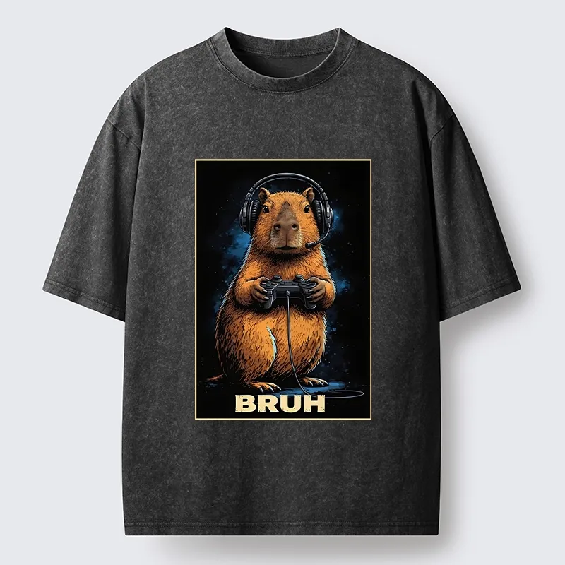Tokyo-Tiger Gamer Capybara Meme Washed T-Shirt