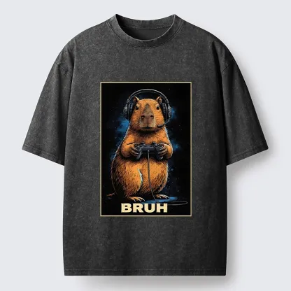 Tokyo-Tiger Gamer Capybara Meme Washed T-Shirt