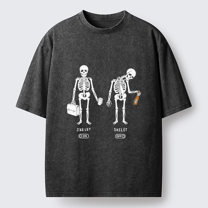 Tokyo-Tiger On Off Skull Daily Print Washed T-Shirt